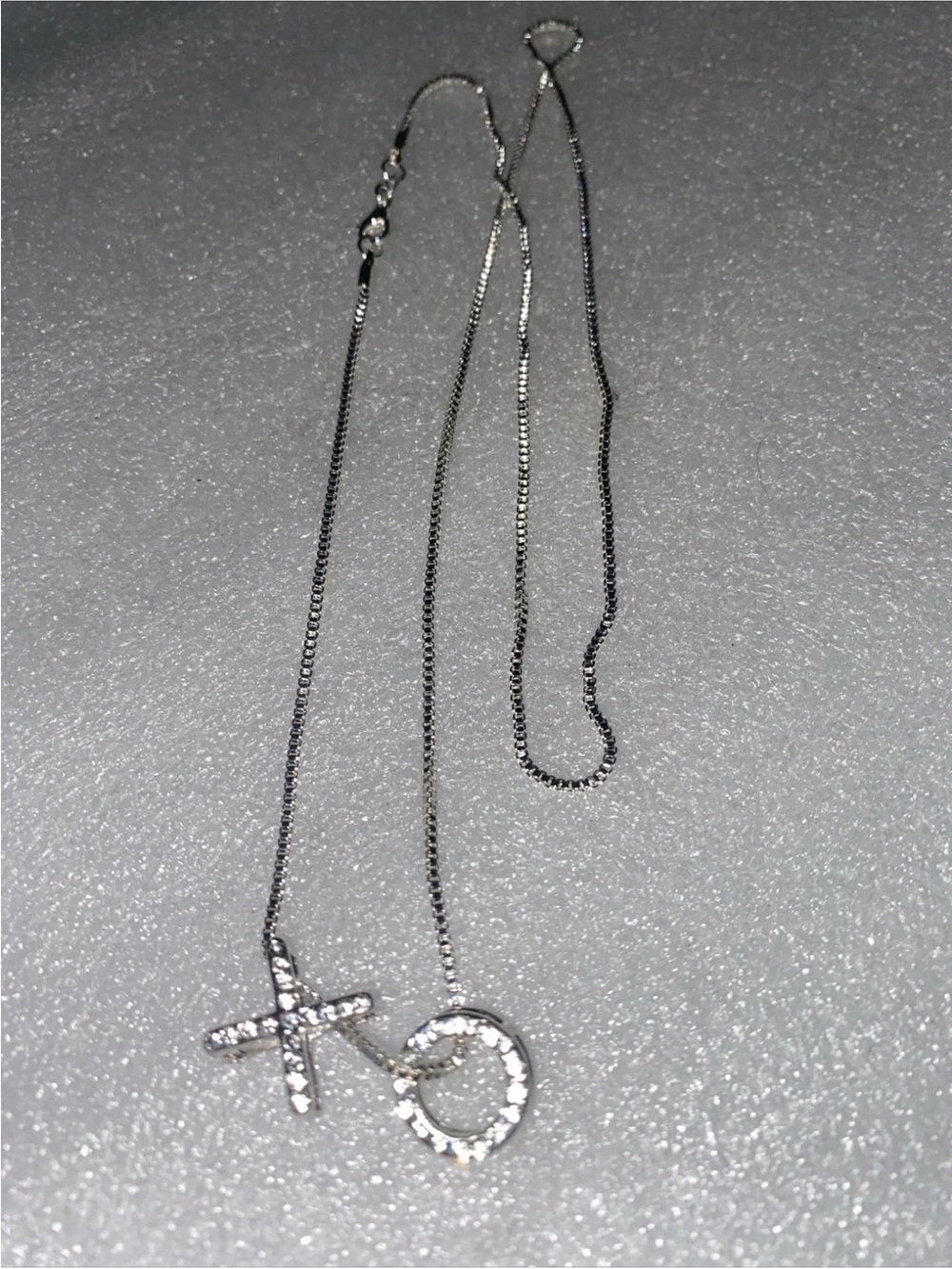 XO Pendant Necklace with Crystal Accents - Silver last one